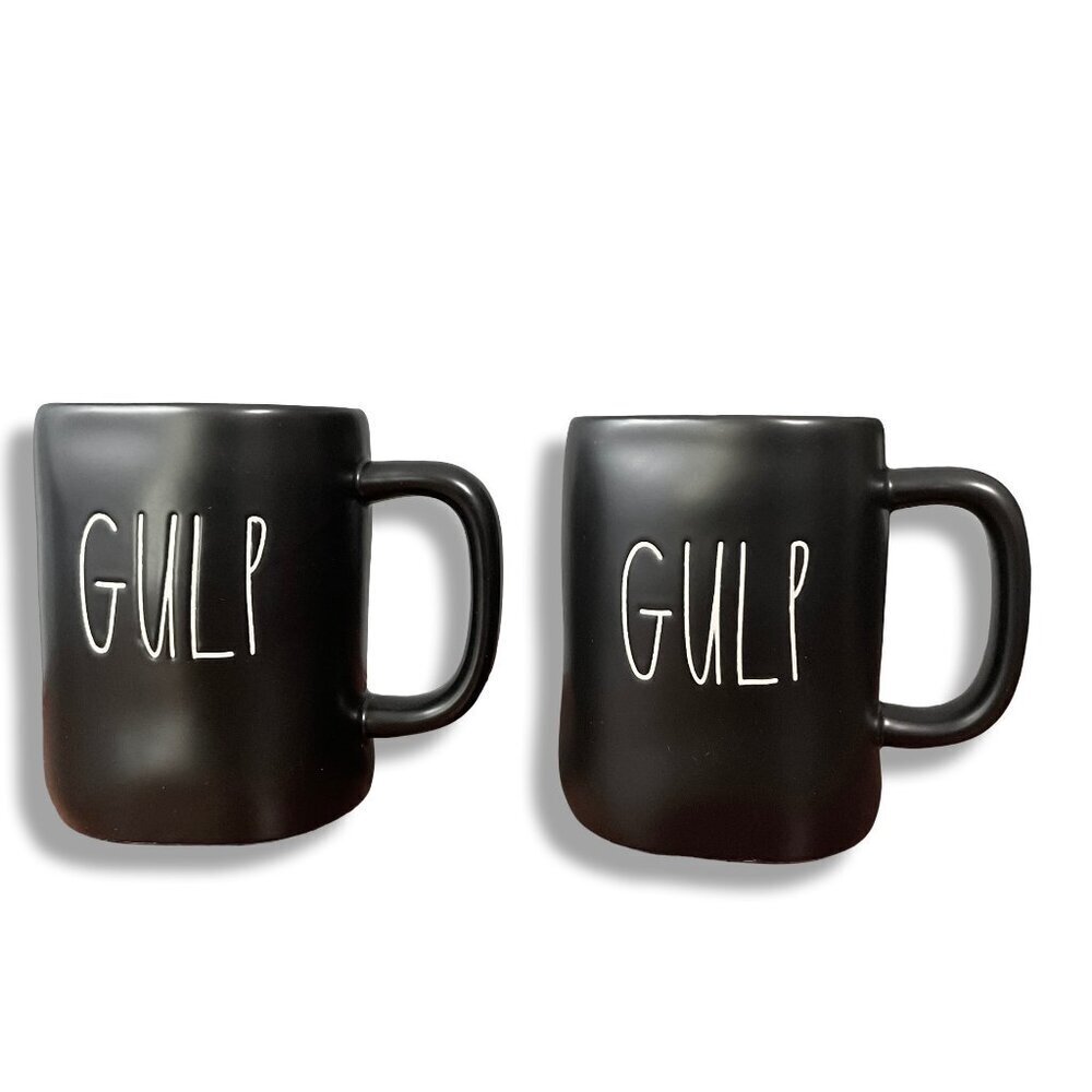 Rae Dunn Mugs "Gulp" Black Matte Large 3"x5" Farmhouse Coffee‎ Tea (Set of 2)